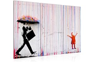 Runa Art Colored Rain Quadri Soggiorno Grande Grigio Rosso Streetart Collage 120 x 80 cm 3 Pezzi Decorazione Murale 040331a