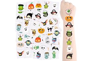 Aodaer 96 Pieces Kids Temporary Tattoos - 24 Halloween Themed Styles, Waterproof, Face Makeup, Party Favors