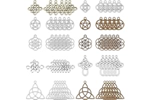 SUNNYCLUE 1 Caja 60 Piezas 10 Estilos Colgantes de Nudo Nudo de la Trinidad Chino Pagano Flor de la Vida Chakra Estilo Tibetano Aleación Colgantes Huecos para Manualidades Suministros Bronce Plateado