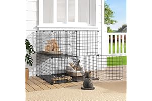 YITAHOME Cat Cage Indoor/Outdoor, DIY Cat Enclosures with 2 Doors and 1 Ladders, 71x71x71 cm Metal Kitty Playpen 2-Tiers Kennels Pet Crate, Pet Cage for Bunny, Chinchilla, Black