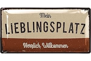 ‎LANOLU LANOLU Schild Lieblingsplatz Outdoor - LIEBLINGSPLATZ SCHILD Garten - Deko Schilder Garten, Gartendeko Vintage Schilder Metall - Retro Blechschild 17x34 cm