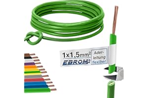 EBROM Cable de cable flexible de 1,5 mm², cable de PVC, H07V-K 1,5 mm², color: verde, muchas longitudes disponibles en incrementos de 5 metros, su longitud: 10 m