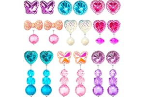 MAZYPO 9 Pairs Girls Clip on Earrings, Kids Clip on Earrings for Girls, Cute Toddler Earring Dress up Party Favor, Dangle Stick on Earring for Little Girl Princess Play Jewelry Set