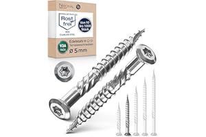 NIETFULLTHINGS Tornillo de terraza de acero inoxidable Muesca de corte TORX, cabeza redondeada y sin nervaduras V2A 5-mm de espesor 50-mm de longitud 50 unidades 32-mm de rosca parcial Tornillo 5x50 A2