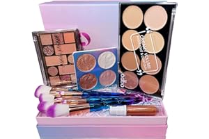 Beauty Box/Bronzing Makeup Hamper Gift Set: LyDia® Makeup Brush Set + Foundation Contour Palette + Bronzing Eyeshadow + Sunkissed Cream + Highlighters n Bronze + Gift Box