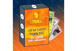 Parkage PkPack : Lot de 30 Cartes PKM Officielles, Dont 6 Brillantes, Version française, à Petit Prix ! Aucune doublon, Aucune Carte Énergie. Le pour Les Jeunes collectionneurs, Cadeau de noël