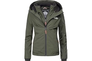 MARIKOO leicht gefütterte Damen Übergangsjacke kurz Outdoor-Jacke mit kuscheligem Fleece-Innenfutter und großer Kapuze Erdbeere XS-XXL