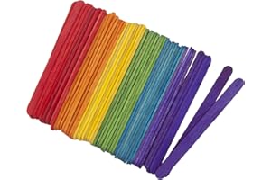 Trimits Home School Craft Wood Lolly Pop Sticks, 11cm x 10mm, Multicoloured, Pack of 50