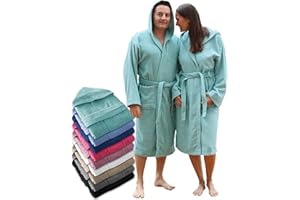 LEBENGOOD Peignoir de bain à capuche, pour femme et homme 100% coton éponge 400 g avec ceinture, poches, douche, peignoir doux, serviette