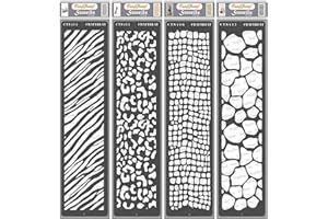 CrafTreat Animal Print Stencils for Crafts Reusable Vintage - Zebra, Cheetah, Snake and Giraffe Skin (4Pcs) - size: 3X12 Inches - Border Stencils for Furniture Painting - Animal Skin Stencils