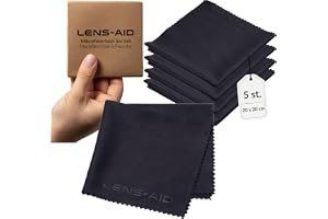 LENS-AID mikrofiberdukar för rengöring av glasögon, 5-pack, 20x20 cm, svarta
