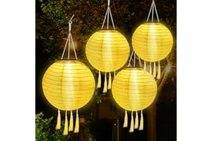 ‎USMEI USMEI Lampion Solar Außen, 4 Stück Led Solar Lampions Hängend mit Fransen und Haken für Außen, Wetterfest Garten Solar Lampions für Hochtzeit, Kirche, Party Dekoration(WarmFarbe, 25cm)