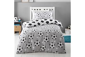 Catherine Lansfield Szczotkowana bawełna piłka nożna gwiazdy dwustronna pojedyncza poszewka na kołdrę z poszewką na poduszkę szara