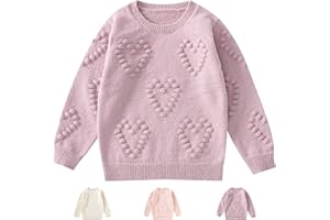 Winmany Pull-Over pour Filles Enfants Cou de l’équipage Tops tricotés à Motif de cœur Sweats à Manches Longues et col Rond for 3-7Y