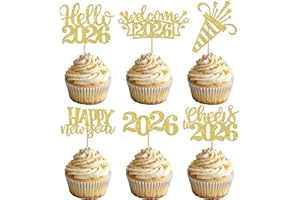 SYKYCTCY 30 Pack Happy New Year 2026 Cupcake Toppers Glitter Cheers to 2026 Cupcake Decorations hello 2026 Cupcake Picks for Happy New Year 2026 Eva Holiday Party Supplies