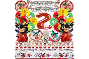 Bemoseng Bing Compleanno 2, 101 Pcs Stoviglie esta Compleanno, Bing Decorazioni per la tavola del C-ompleanno del Coniglietto, Piatto Bandiera Tovagliolo Tazza Tovaglia per Feste di C-ompleanno