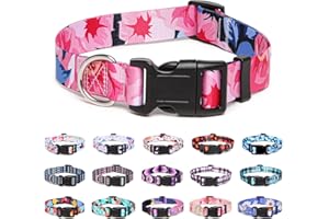 Suredoo Collare per Cani, Nylon Morbido Regolabile Collari per Cani, Gatti, Cuccioli di Taglia Piccola Media Grande (S, Fiore Rosa)