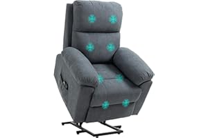 HOMCOM Poltrona Elettrica Alzapersona Reclinabile 135°, Poltrona Relax Elettrica in Tessuto Effetto Lino con 8 Punti Massaggio, Telecomandi, Poggiapiedi, 2 Tasche Laterali per Soggiorno, Grigio