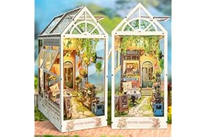 CRIOLPO Book Nook Kit-DIY domek dla lalek, drewniany dom, narożnik z miniaturowym zestawem dla dorosłych i nastolatków, drewniane puzzle 3D, narożnik na książki, wkład na książki z czujnikiem światła