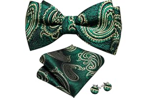 Barry.Wang Set di papillon da uomo in seta a tinta unita con fiore e gemelli quadrati da taschino