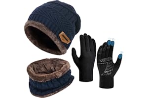 OOPOR Invierno Gorra Bufanda Guantes Set - Tejer Lana Polar Cuello Cálidos Beanie Capa Gorros Pantalla Táctil Mitones para Hombre Mujer Disfraz Moto Ciclismo Bici Deportes Frio Esqui Nieve Snowboard Navidad