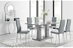 Furniturebox UK Imperia 6 Modern Grey High Gloss Dining Table and 6 Stylish Contemporary Milan Dining Chairs Set (Table + 6 Elephant Grey Milan)