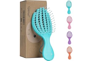 Ninabella Mini cepillo para desenredar el cabello, bonito cepillo colorido para secar o cepillar el cabello enredado húmedo y enredado, pelo pequeño, azul claro