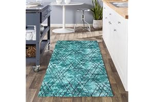 renoazul® Washable Non Slip Soft Abstract Rugs, 80 cm x 150 cm, Amor Turquoise, Perfect for Kids Room, Dining Room, Lounge, or Bath Room