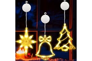 BrizLabs Luces Navideñas para Ventanas, 3 Piezas de Luces de hadas de Halloween Luces Decoración de Ventanas LED Luz Árbol de Navidad Interior Exterior para Fiestas Bodas Jardín Porche, Blanco Cálido