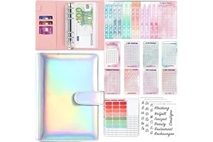 QUPUCE A6 Budget Planner Deutsch, PU Budgetplaner Geld Sparbuch mit 8 Geld Sparen Challenge, Haushaltsbuch mit 10 Binder Pockets Organiser,12 Sinking funds, Matching Stickers and Labels
