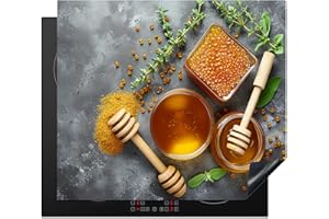 KitchenYeah© Protection Plaque Induction 60x52 cm Protege Deco Cuisine Cache Protège De Cuisson Accessoire Gadget Miel - Béton - Cuillère à miel - Cuisine