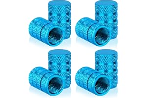 Light Blue Dust Caps for Car Tyres, Greoer 8 Pieces Thread Tyre Valve Caps, Easy-grip Aluminum Alloy Car Dust Cap Valve Covers Replacement with O-ring Gasket for Bike, Motorcycle, Cars