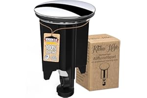 ‎KITCHEN HELPIS Kitchen Helpis® Universal Waschbeckenstöpsel, 40 mm Abflussstopfen inkl. 1 x Abflusssieb, Stöpsel Waschbecken verhindert Verstopfung & Gerüche, Abfluss Stöpsel schwarz/Chrom, Abflusstopfen