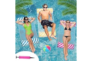 YISKY Pool Float Water Hammock, 3 Pack Swimming Pool Floating Chair, 4-In-1 Multi-Purpose Inflatable Chair Lounger with a Air Pump, Inflatable Water Hammock, Pool Inflatable Hammock for Adult Children