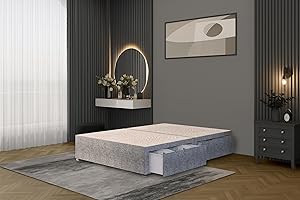 Bed Centre Tweed Gray Flexby Divan Bed Base - Headboard And Storage Drawer (Single, Small Double, Double, King and Super King Size (Single, Divan Base with 2 Drawer Same Side No Headboard)