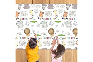 POPOYU Jungle Animals Coloring Poster,Coloring Tablecloth for Kids Crafts Gift Doodle Art,Coloring Paper Table Cover Graffiti Style Table Runner for Kids Birthday Party Favors Supplies Craf