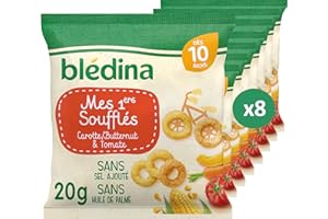 BLÉDINA - Mes 1ers Soufflés - Carotte Butternut et Tomate - Sans Gluten et sans Sel Ajouté - dès 10 Mois - 8 x 20 g