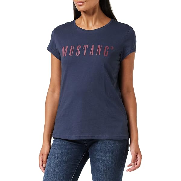 MUSTANG Maglietta Donna In Puro Cotone Con Logo Stampato - Girocollo, Vestibilità Leggermente Sciancrata, Colore Bianco