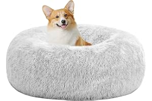 HMTOPE Orthopädisches Hundebett rund Hundekissen Hundesofa Katzenbett Donut Kuscheliges Hundekorb Waschbar, 70 cm Ø, Hellgrau