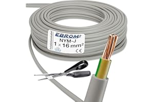 EBROM Mantelleitung Erdungskabel Erdungsleitung GRAU NYM-J 1x16 mm² - Meterware auf den Meter genau - Auswahl in 1 Meter Schritten - Ihre Auswahl: 16 mm2 - Länge: 15 Meter