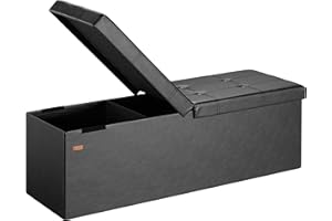 ‎CASARIA Casaria® Bench with Storage Space, Black, Foldable, 115 x 40 x 40 cm, 130 L Volume, Maximum Load 300 kg, Padded, Linen Look, Storage Box with Lid, Seat Chest with Storage Space, Upholstered Bench