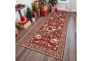 GENERIC Christmas Deer Santa Long Rug, Christmas Runner Rug, Home Decor Snowmen Mat, Soft and Non Slip, For Bedroom, Hallway, Bathroom, Entryway and Living Room,160cm*50cm (Pattern A)