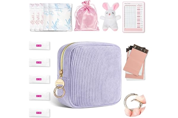 Playexen Kit Premieres Regles Jeune Fille pour Cadeau Filles Adolescent Pochette pour Serviettes Hygiéniques Tampons Protège Slip Culotte Menstruelle Sac de Rangement Serviette Hygiénique(Violet)