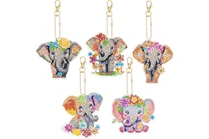 JSRQT 5 Stücke 5D DIY Diamond Art Painting Anhänger Elefant Stickerei Kunst Handwerk Doppelseitig Full Drill Diamond Art Painting Keychain für Handtasche Dekoration Diamant Malerei Schlüsselbund