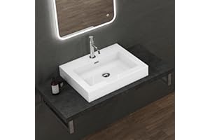 doporro Lavabo supendido o Lavabo sobre encimera blanco cuadrangular para lavamanos Colossum18 de 60cm de ancho Lavabo de mármol mineral fundido