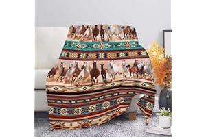 Coloranimal Überwurfdecke mit Aztekenmuster und Pferdemotiv, warm, bequem, für Kinder, Tagesdecke, Damen und Herren, 3XL