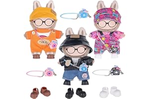 DOLLBIE Total 3 Set 17cm Dolls Clothes and Accessories Include: 3 Hats, 3 Rompers, 3 Tops, 3 Shoes and 3 Bags (Doll and Glasses are not Included)