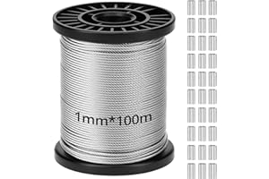 QWORK® Câble inox de 1 mm x 100 m - Acier inoxydable 304-7x7 torons - 100 kg de résistance - avec 30 manchons de ser