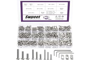Swpeet 363Pcs M3 M4 M5 Nikkelbelagda T-muttrar Skruv med Hex-nyckelsortiment Kit, T-slottmutter Hammarhuvudfäste, Knapphuvud Hex Socket Head Cap Boltar för 2020-serien