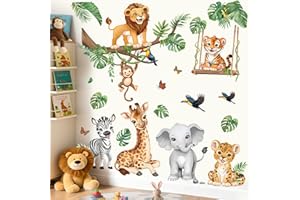 decalmile Pegatinas de Pared Infantiles Animales Árbol Rama Vinilos Decorativos Animales de la Jungla Jirafa León Adhesivos Pared Niños Bebés Guardería Dormitorio